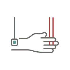 arte de uma mão com um aparelho conectado no pulso e outro no dedo