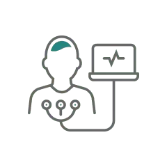 arte com um boneco com plugs no peitoral aferindo ritmo cardíaco em um monitor