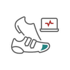 uma arte com um par de tênis e um aparelho medindo batimentos cardíacos, ao fundo